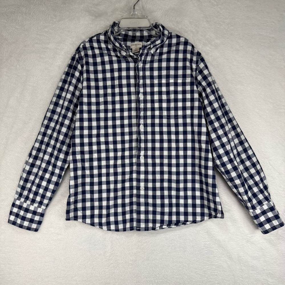 Crewcuts 8 Navy Gingham Button Down Long Sleeve Shirt Preppy Classic School Fall
